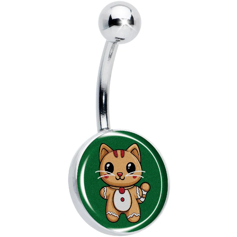Designer Belly Rings for Bold Fashion -Christmas Holiday Gingerbread Kitty Cat Belly Ring Designer Belly Rings for Bold Fashion -Christmas Holiday Gingerbread Kitty Cat Belly Ring