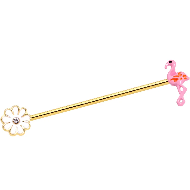 Women's Earrings – Elegant Designs for Every Personality--14 Gauge Clear Gem Gold Hue Flower Flamingo Industrial Barbell 38mm Women's Earrings – Elegant Designs for Every Personality--14 Gauge Clear Gem Gold Hue Flower Flamingo Industrial Barbell 38mm
