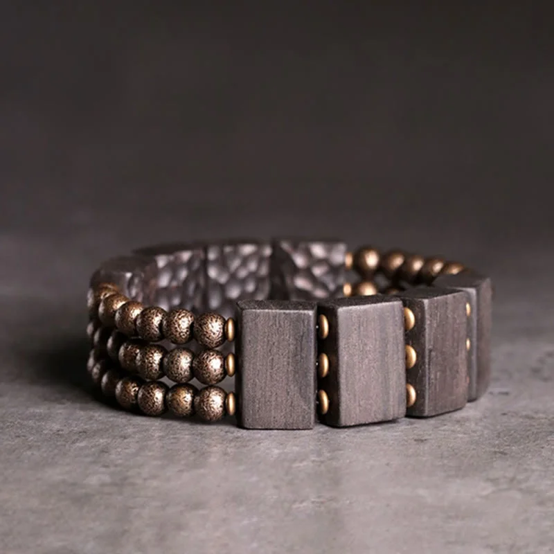 Cool Bracelets with Skull Charms for Men-Buddha Stones Vintage Peace Ebony Wood Copper Beads Balance Bracelet Cool Bracelets with Skull Charms for Men-Buddha Stones Vintage Peace Ebony Wood Copper Beads Balance Bracelet