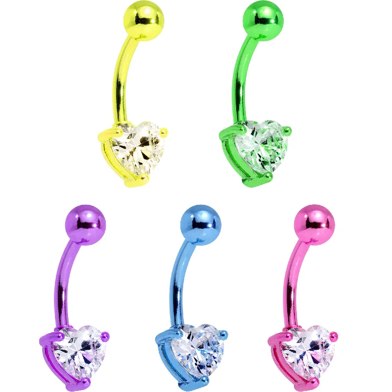 Gorgeous Belly Rings for Stunning Style -Clear Cubic Zirconia Gem Multicolor Heart Belly Ring Set of 5