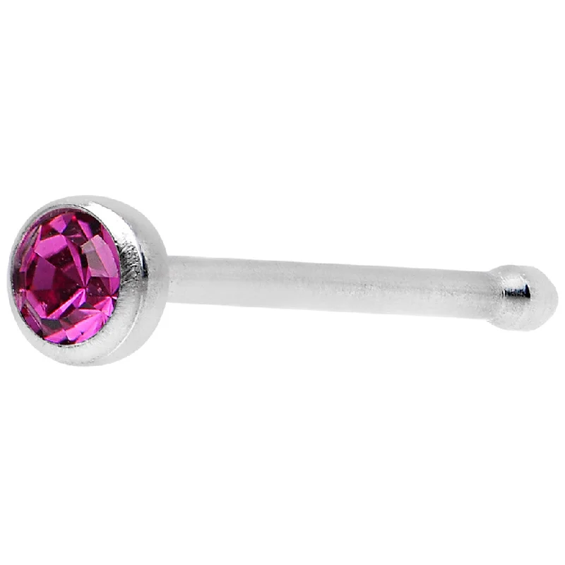 Nose Rings for Teenagers -22 Gauge Press Fit Fuchsia Gem Stainless Steel Nose Bone
