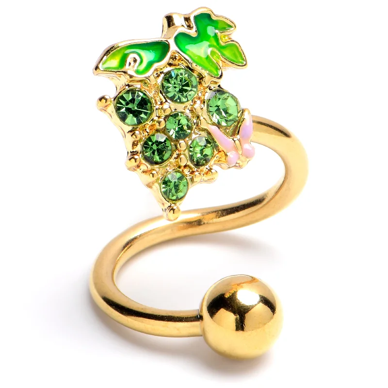 Stunning Belly Rings with Colorful Stones -Green Gem Gold Tone Butterfly Grapes Spiral Twister Belly Ring Stunning Belly Rings with Colorful Stones -Green Gem Gold Tone Butterfly Grapes Spiral Twister Belly Ring