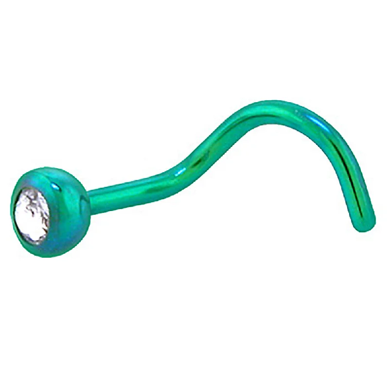 Nose Rings with Round Designs -Grade 23 Titanium Green Crystalline Gem Nose Ring
