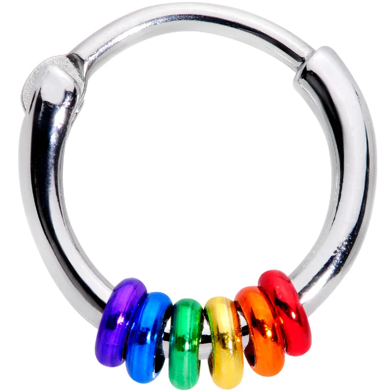 Nose Rings for Professional Style -16 Gauge 3/8 Row of Rainbow Rings Gay Pride Septum Clicker Nose Rings for Professional Style -16 Gauge 3/8 Row of Rainbow Rings Gay Pride Septum Clicker