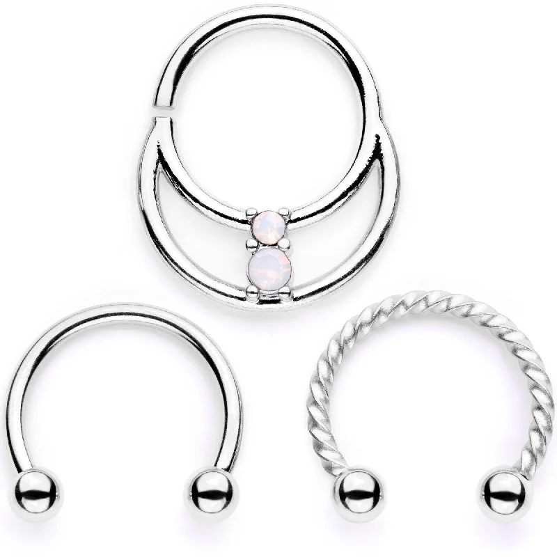 Nose Rings for Statement Jewelry -16 Gauge 3/8 White Faux Opal Twisted Horseshoe Closure Ring Set Nose Rings for Statement Jewelry -16 Gauge 3/8 White Faux Opal Twisted Horseshoe Closure Ring Set