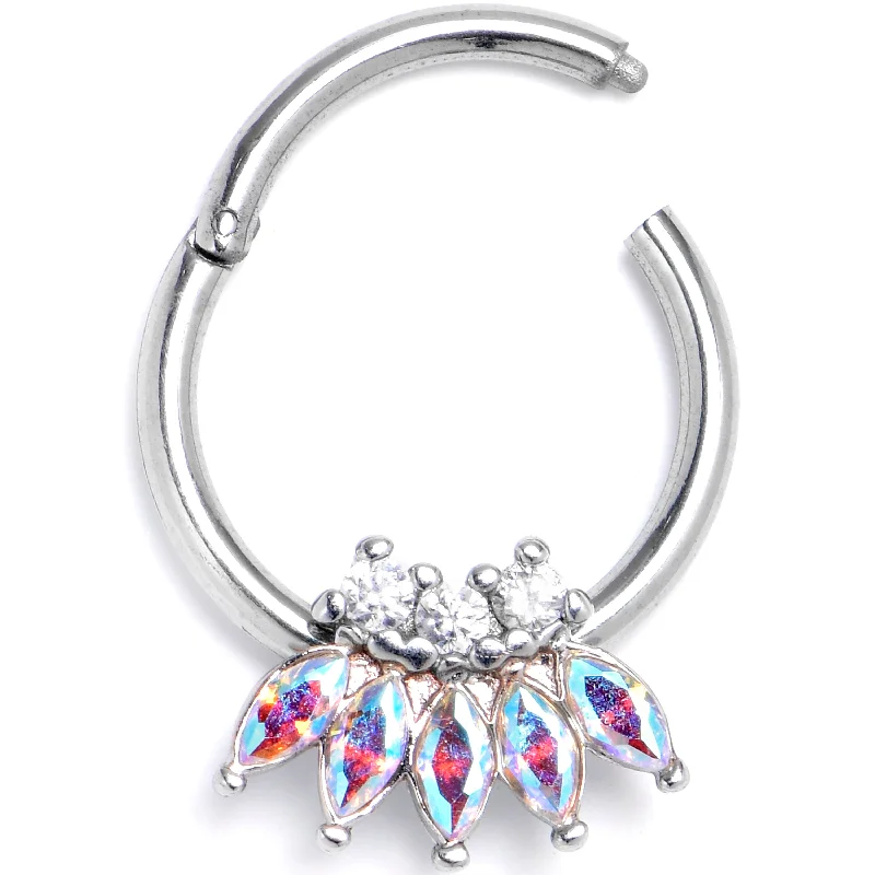 Nose Rings for Expressive Style -16 Gauge 3/8 Aurora Gem Fashion Fan Hinged Segment Ring Nose Rings for Expressive Style -16 Gauge 3/8 Aurora Gem Fashion Fan Hinged Segment Ring