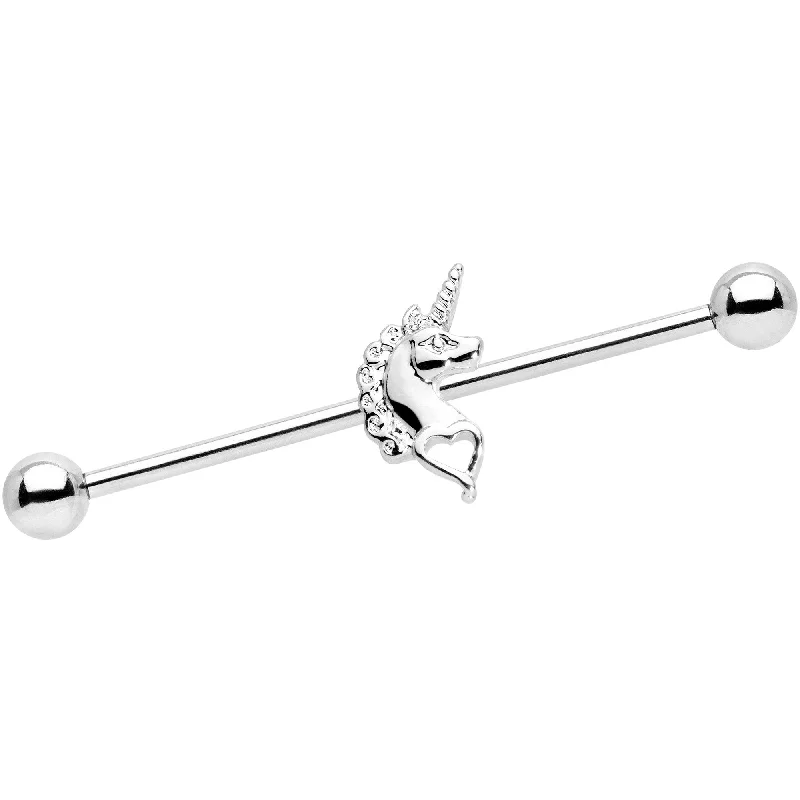 Women's Earrings – Elegant Designs for Every Personality--14 Gauge Unicorn Heart Charm Straight Industrial Barbell 38mm Women's Earrings – Elegant Designs for Every Personality--14 Gauge Unicorn Heart Charm Straight Industrial Barbell 38mm