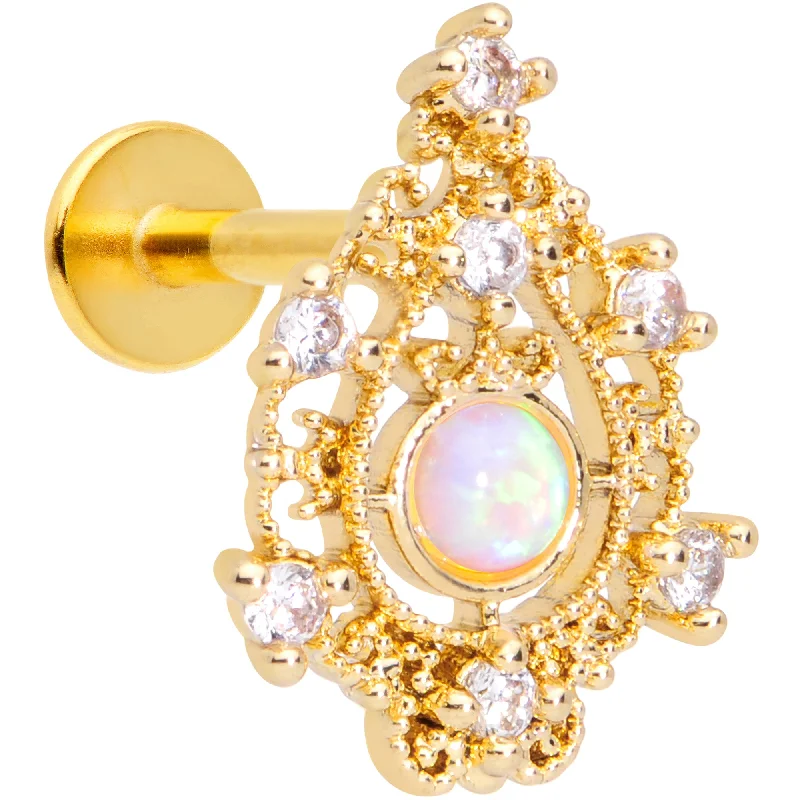 Stainless Steel Lip Rings16 Gauge 5/16 White Synthetic Opal Gold Tone Labret Monroe Tragus