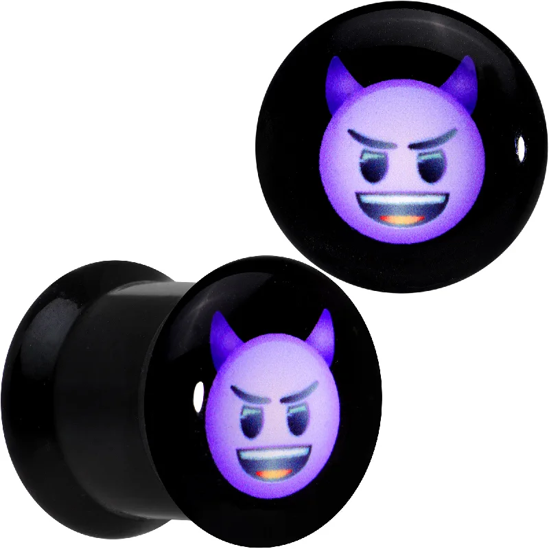 Women's Earrings – Elegant Designs for Every Personality--00 Gauge Licensed Purple Devil emoji Acrylic Double Flare Plug Set