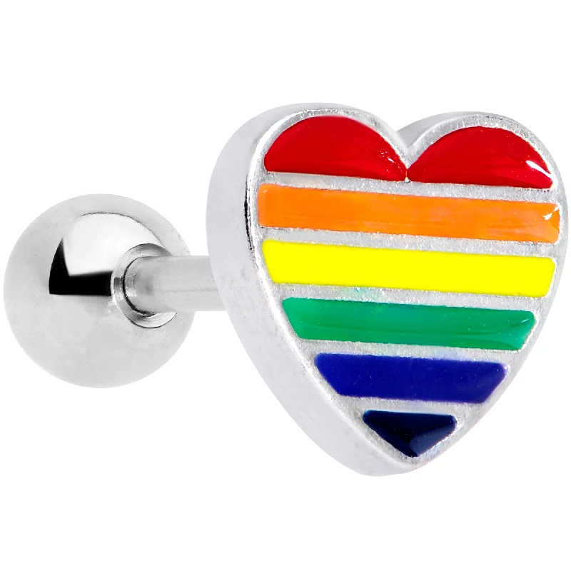 Women's Earrings – Elegant Designs for Every Personality--16 Gauge 1/4 Rainbow Pride Heart Cartilage Tragus Earring