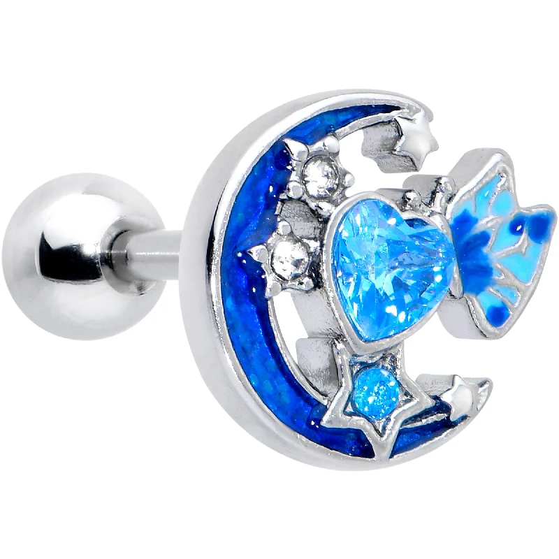 Women's Earrings – Elegant Designs for Every Personality--16 Gauge 1/4 Blue CZ Gem Butterfly Love Heart Cartilage Tragus Earring