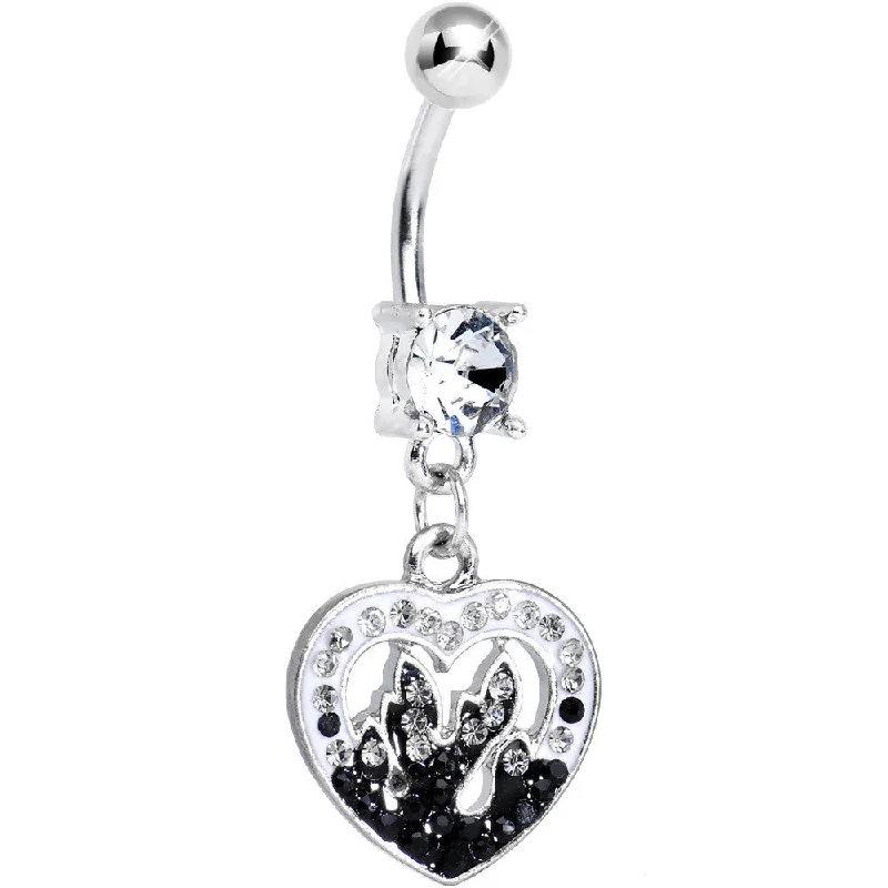 Belly Rings with Shiny Accents for Extra Glam -Clear Gem Black Hollow Fire Heart Dangle Belly Ring Belly Rings with Shiny Accents for Extra Glam -Clear Gem Black Hollow Fire Heart Dangle Belly Ring