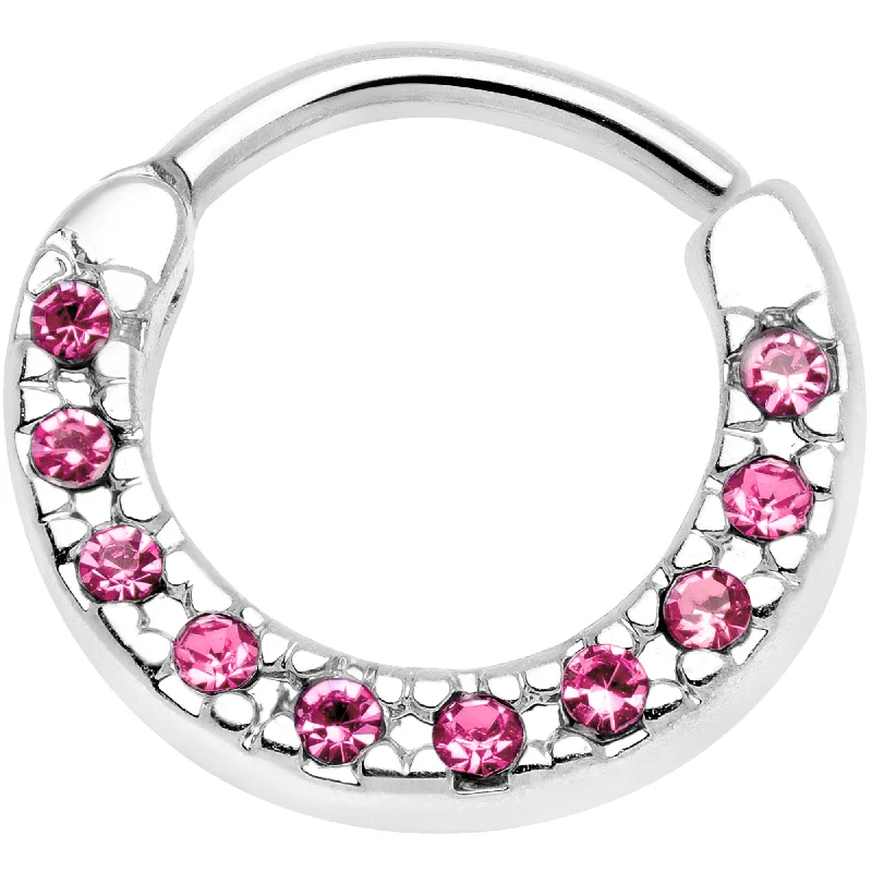 Women's Earrings – Elegant Designs for Every Personality--16 Gauge 5/16 Pink Gem Paved Cartilage Clicker