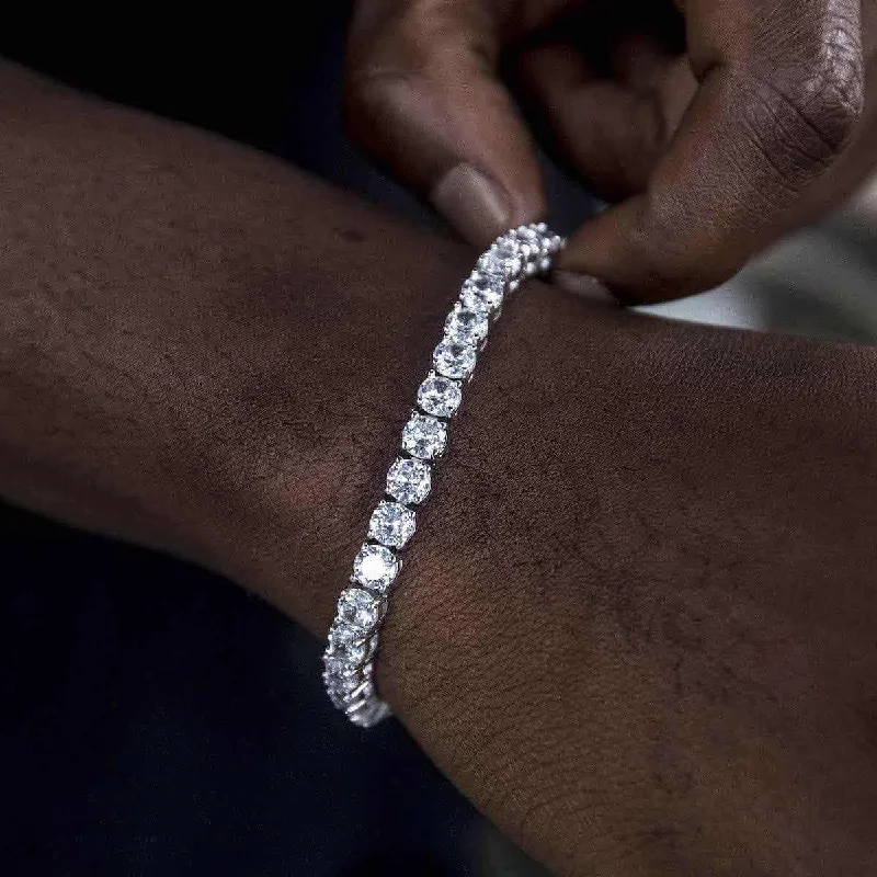 Handcrafted Bracelets for Men with Unique Designs-Diamond Tennis Bracelet in White Gold- 5mm Handcrafted Bracelets for Men with Unique Designs-Diamond Tennis Bracelet in White Gold- 5mm