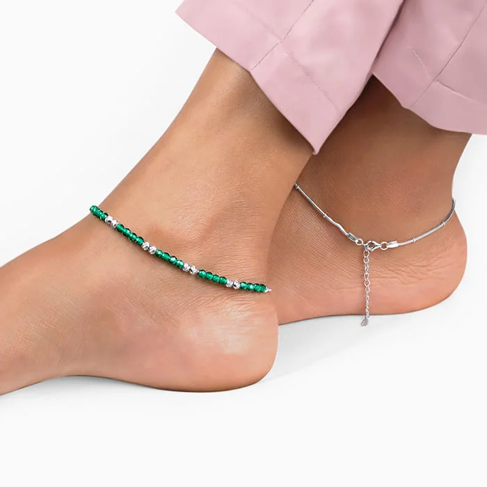 Sparkling Anklets with Beautiful Stones-Silver Green Simplicity Anklet