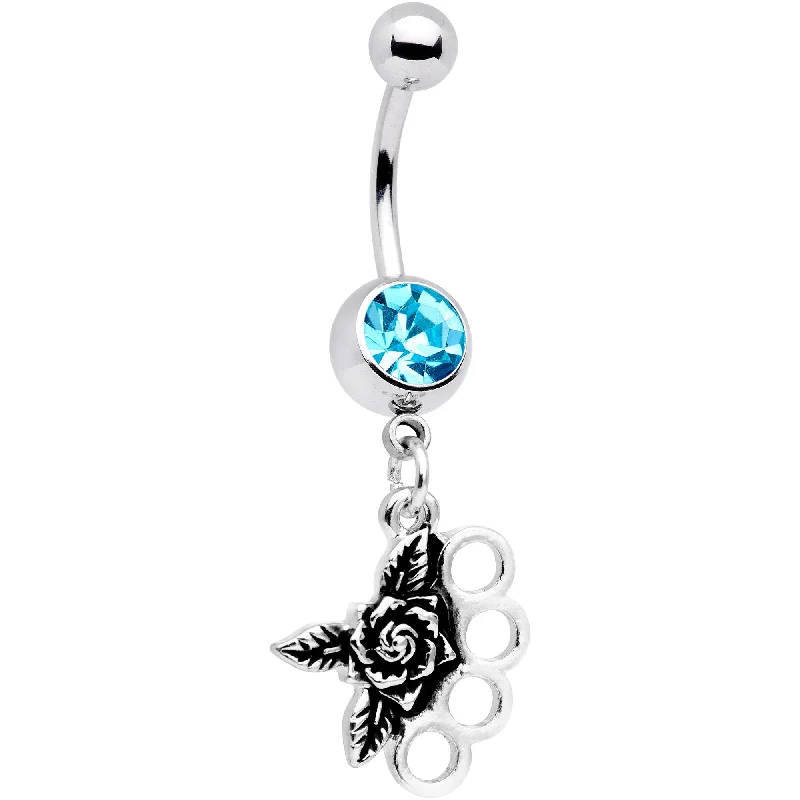 Beautiful Belly Rings with Precious Stones -Aqua CZ Gem Badass Brass Knuckles Dangle Belly Ring Beautiful Belly Rings with Precious Stones -Aqua CZ Gem Badass Brass Knuckles Dangle Belly Ring