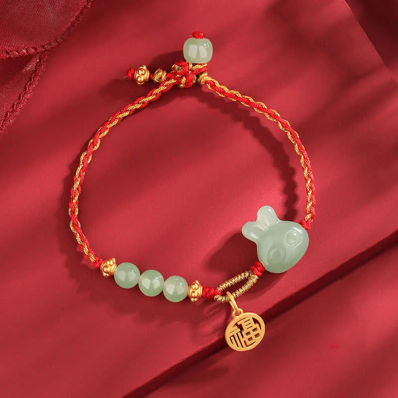 Bangles for Women with Stones-Buddha Stones 925 Sterling Silver Year of the Rabbit Hetian Jade Happiness Luck Red String Bracelet