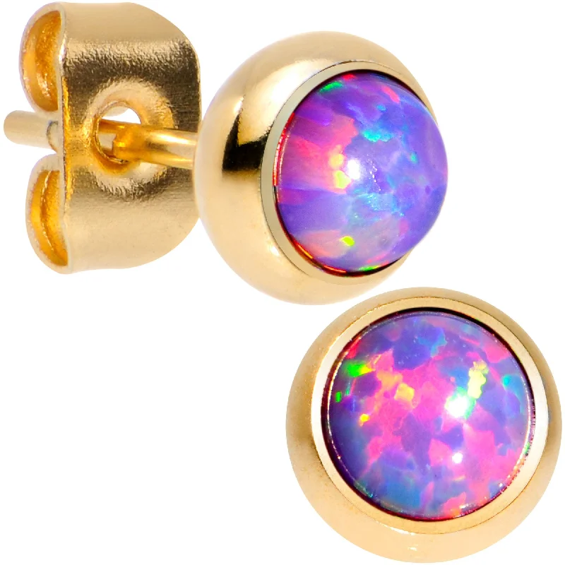 Women's Earrings – Elegant Designs for Every Personality--Purple Synthetic Opal Gold IP 316L Surgical Steel Stud Earrings