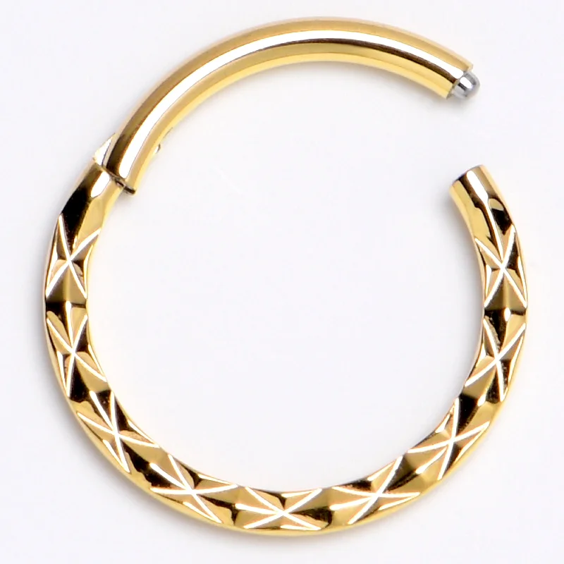Women's Earrings – Elegant Designs for Every Personality--16 Gauge 3/8 Gold Tone Ultra Modern Precision Hinge Segment Ring