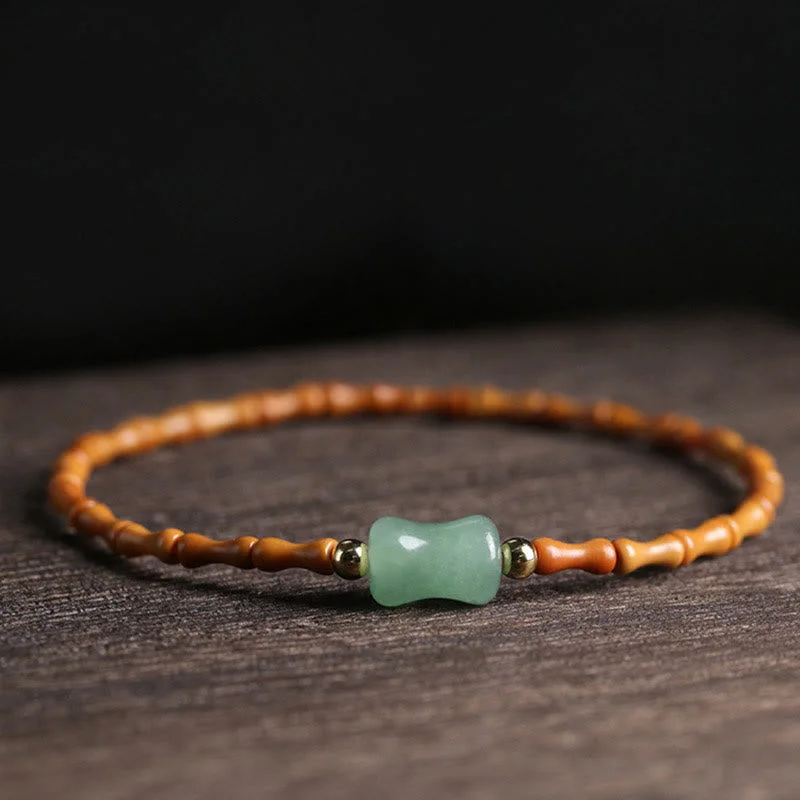 Crystal Bangles for Women-Buddha Stones Natural Olive Pit Green Aventurine Bamboo Pattern Luck Bracelet