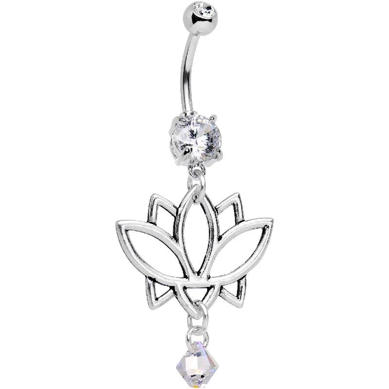 Elegant Belly Rings for Classic Fashion -Clear Gem Lotus Flower Dangle Belly Ring Created with Crystals Elegant Belly Rings for Classic Fashion -Clear Gem Lotus Flower Dangle Belly Ring Created with Crystals