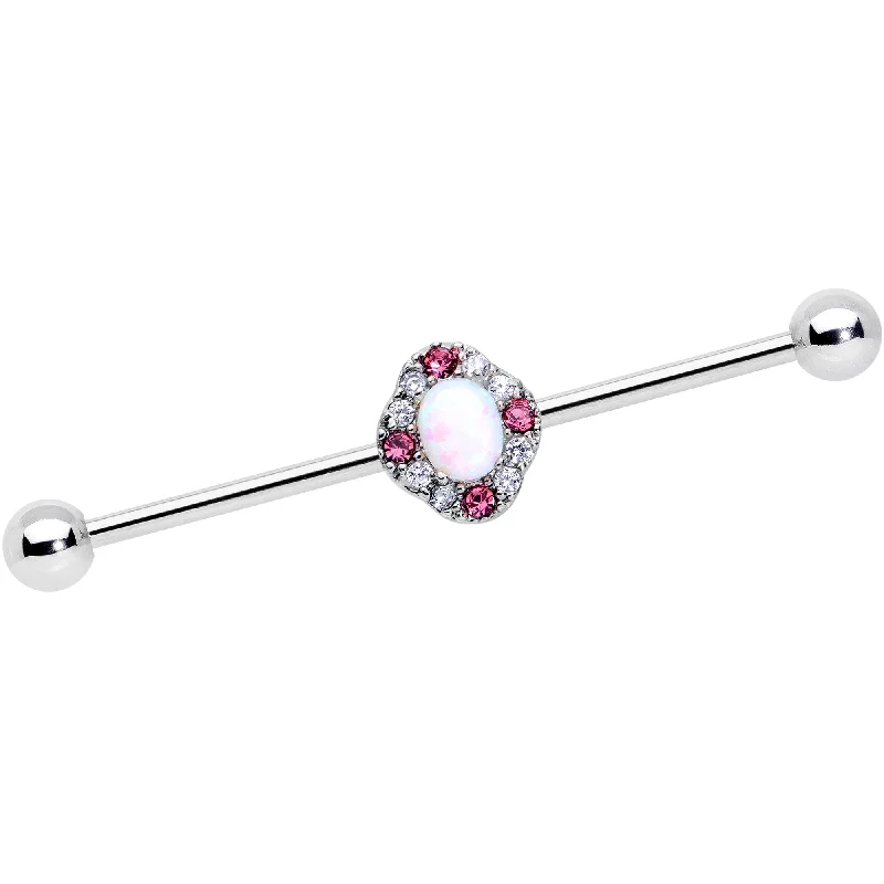 Women's Earrings – Elegant Designs for Every Personality--14 Gauge White Synthetic Opal Glam Oval Industrial Barbell 38mm Women's Earrings – Elegant Designs for Every Personality--14 Gauge White Synthetic Opal Glam Oval Industrial Barbell 38mm