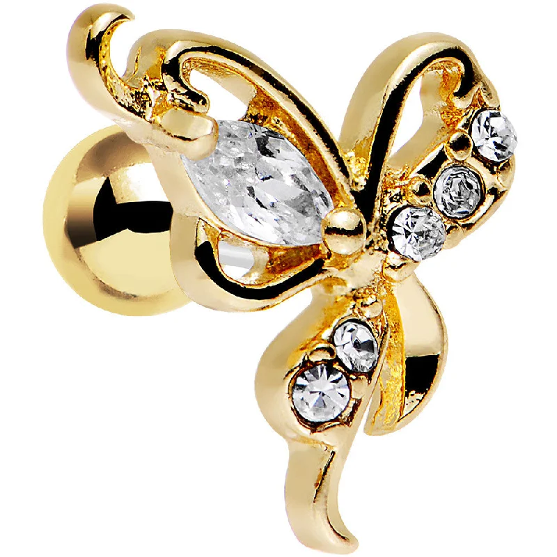 Women's Earrings – Elegant Designs for Every Personality--1/4 Clear Gem Winged Wonder Butterfly Dangle Tragus Cartilage Earring