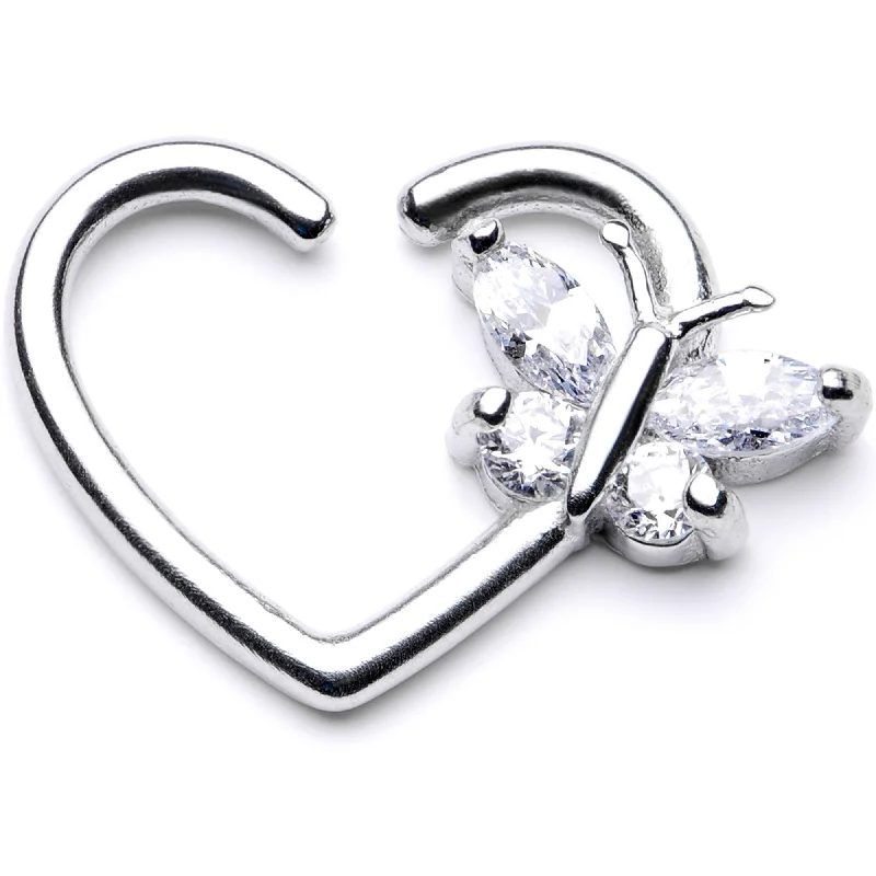 Women's Earrings – Elegant Designs for Every Personality--16 Gauge 3/8 Clear CZ Gem Summer Butterfly Left Heart Closure Ring Women's Earrings – Elegant Designs for Every Personality--16 Gauge 3/8 Clear CZ Gem Summer Butterfly Left Heart Closure Ring