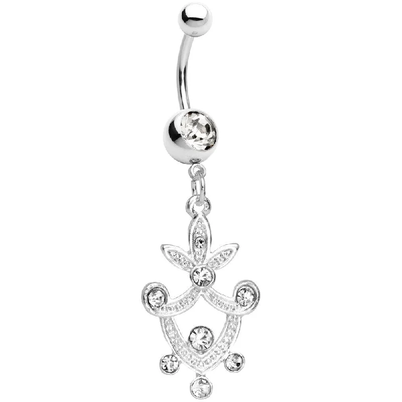 Belly Rings with Beautiful Stones for Stunning Fashion -Clear Gem Pineapple Crest Dangle Belly Ring Belly Rings with Beautiful Stones for Stunning Fashion -Clear Gem Pineapple Crest Dangle Belly Ring