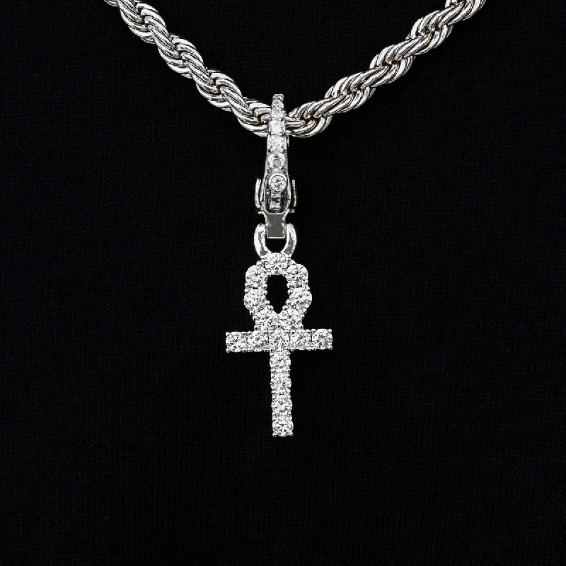 Exclusive Men's Necklaces & Pendants for the Modern Gentleman-Micro Ankh Cross Clip On Pendant in White Gold Exclusive Men's Necklaces & Pendants for the Modern Gentleman-Micro Ankh Cross Clip On Pendant in White Gold