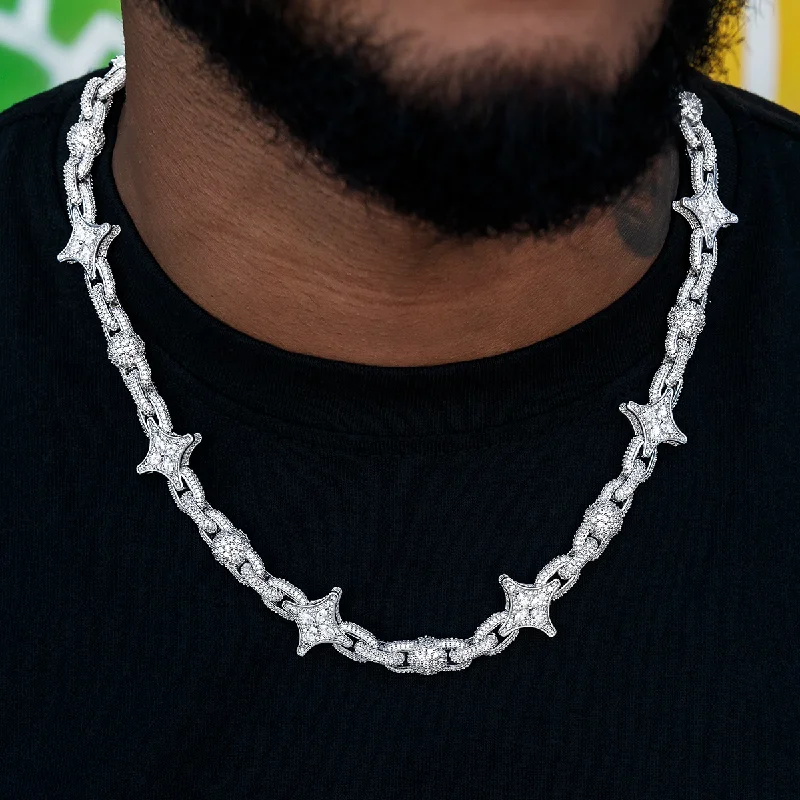 Exclusive Men's Necklaces & Pendants for the Modern Gentleman-Diamond Ball Star Mariner Chain in White Gold- 10mm Exclusive Men's Necklaces & Pendants for the Modern Gentleman-Diamond Ball Star Mariner Chain in White Gold- 10mm