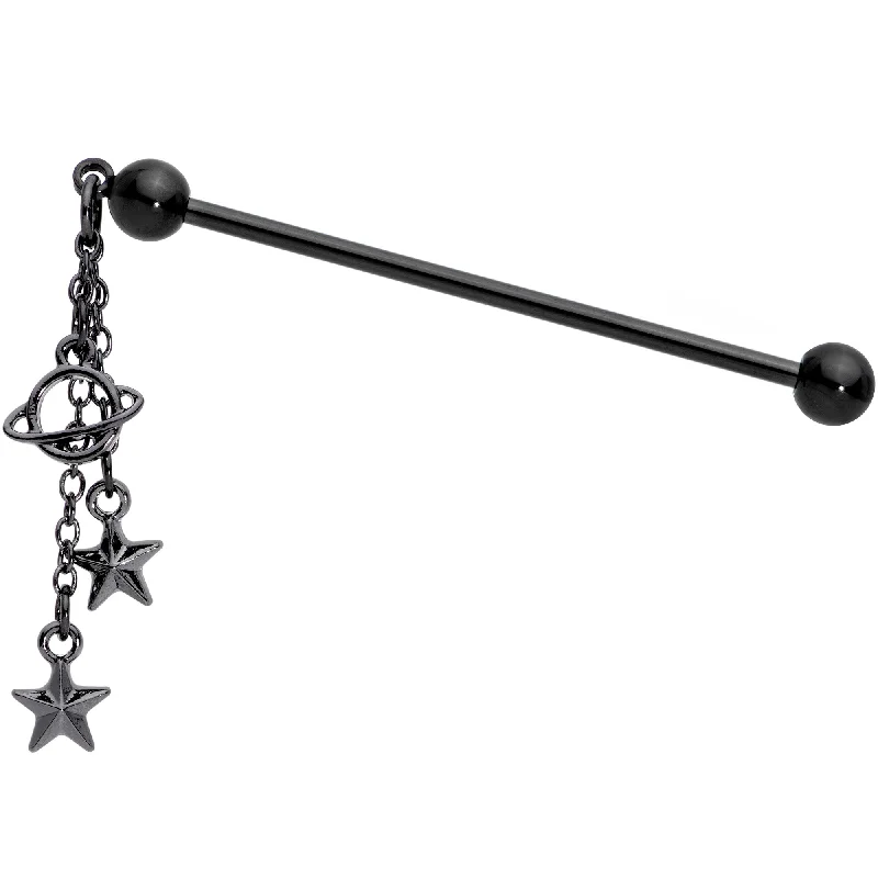 Women's Earrings – Elegant Designs for Every Personality--14 Gauge Black Planet Stars Dangle Industrial Barbell 38mm