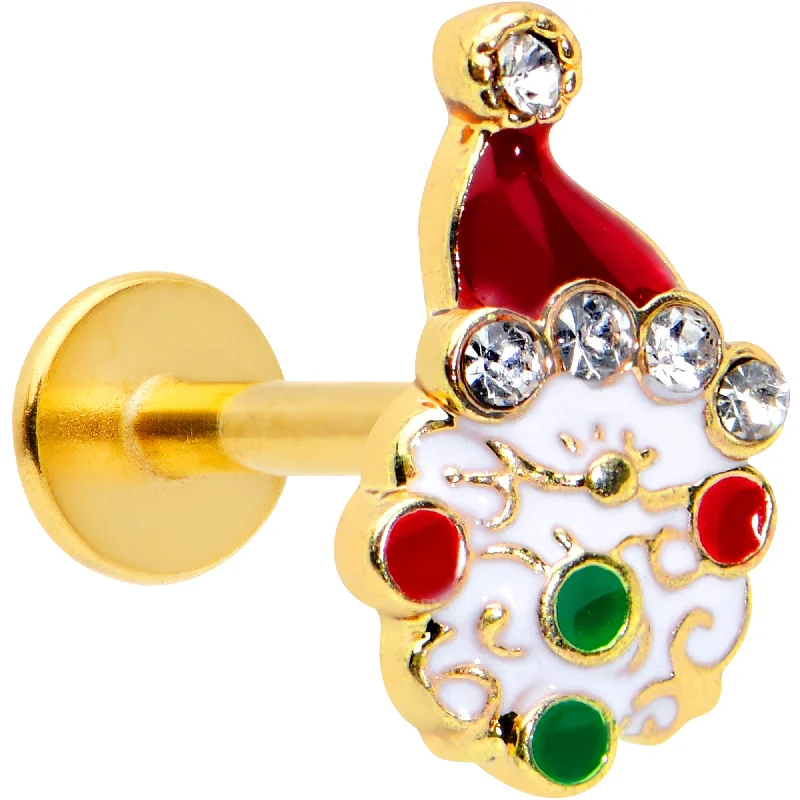 Chic Lip Rings with Simple Touches16 Gauge 5/16 Clear Gem Gold Tone Deco Santa Christmas Labret Tragus