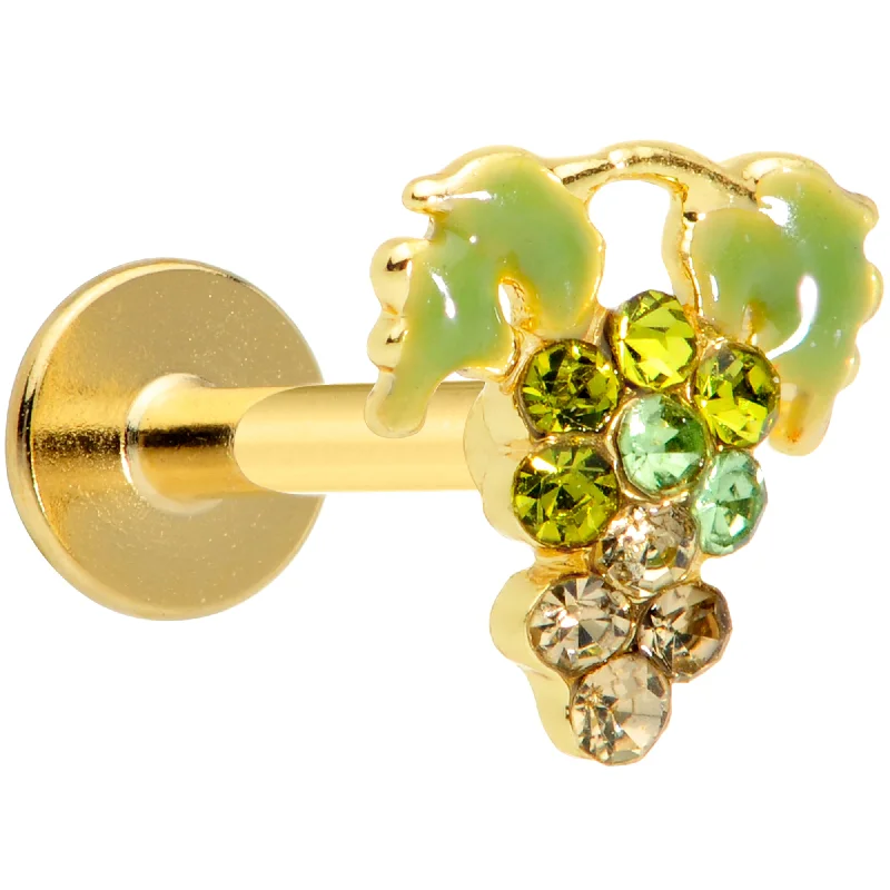 Comfortable and Sleek Lip Rings for All16 Gauge 5/16 Green Gem Gold Tone Bunch of Grapes Labret Monroe Tragus