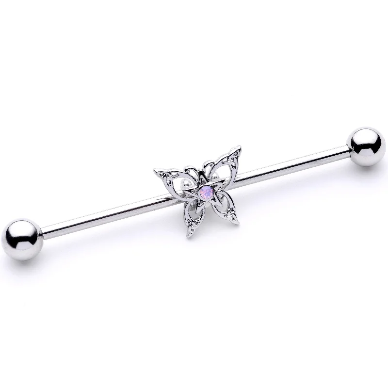 Women's Earrings – Elegant Designs for Every Personality--14 Gauge White Synthetic Opal Butterfly Industrial Barbell 38mm Women's Earrings – Elegant Designs for Every Personality--14 Gauge White Synthetic Opal Butterfly Industrial Barbell 38mm