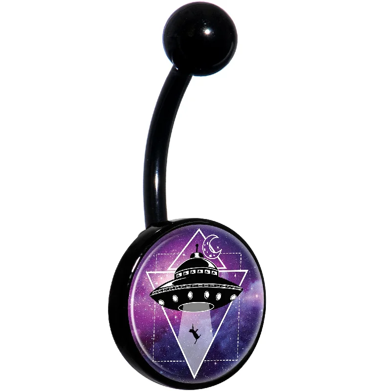 Trendy Belly Rings with Sparkling Stones -UFO Cat Abduction Black Belly Ring