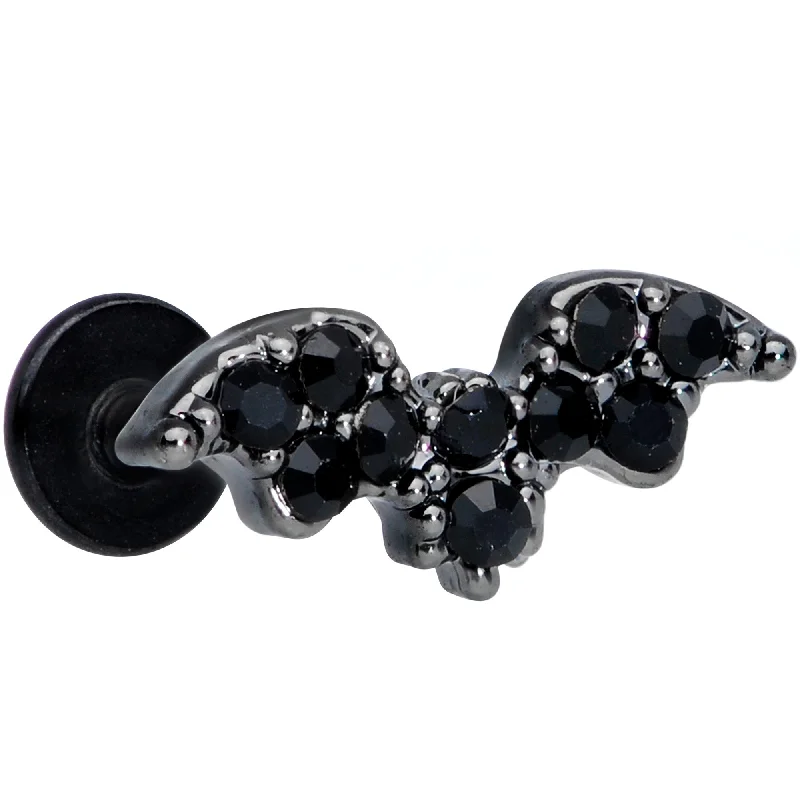 Women's Earrings – Elegant Designs for Every Personality--16 Gauge 5/16 Black Gem Black Bat Halloween Labret Monroe Tragus