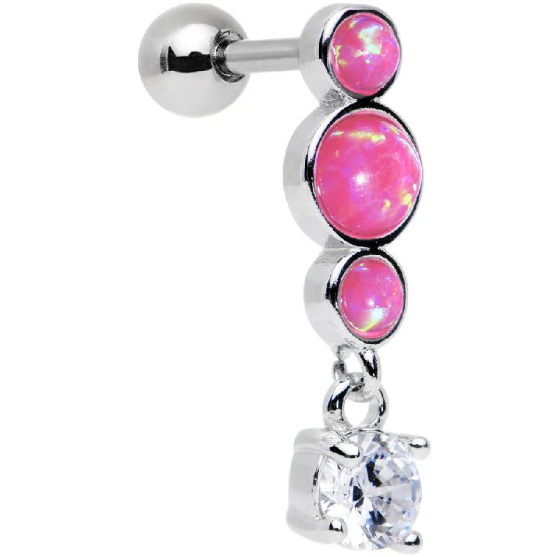 Women's Earrings – Elegant Designs for Every Personality--16 Gauge 1/4 Pink Synthetic Opal Clear Gem Dangle Cartilage Earring Women's Earrings – Elegant Designs for Every Personality--16 Gauge 1/4 Pink Synthetic Opal Clear Gem Dangle Cartilage Earring