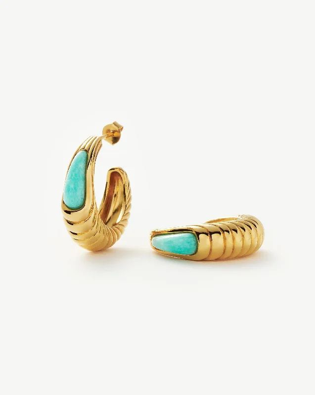 Women's Earrings – Elegant Designs for Every Personality--Wavy Ridge Gemstone Medium Hoop Earrings Women's Earrings – Elegant Designs for Every Personality--Wavy Ridge Gemstone Medium Hoop Earrings
