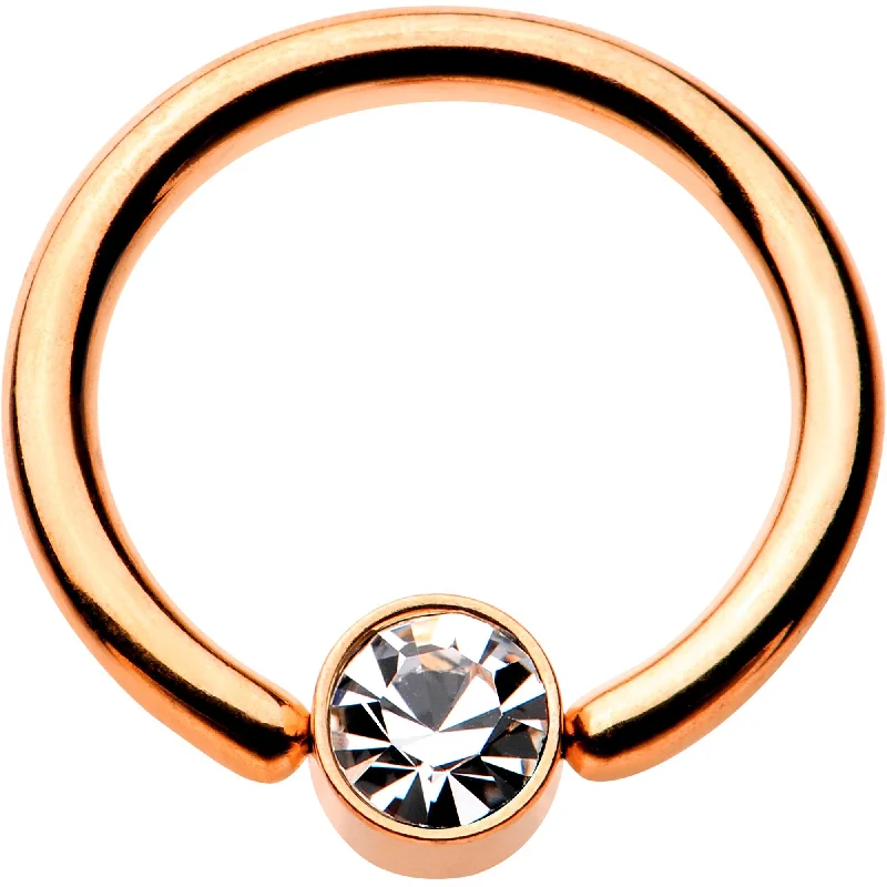 Lip Rings for Effortless Beauty14 Gauge 3/8 Clear Gem 4mm Disc Rose Gold IP BCR Captive Ring Lip Rings for Effortless Beauty14 Gauge 3/8 Clear Gem 4mm Disc Rose Gold IP BCR Captive Ring