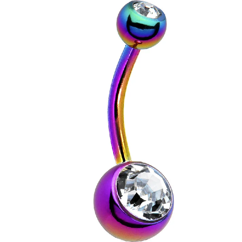 Unique Belly Rings with Bold Designs -Rainbow Double Gem Anodized Titanium Belly Ring Unique Belly Rings with Bold Designs -Rainbow Double Gem Anodized Titanium Belly Ring