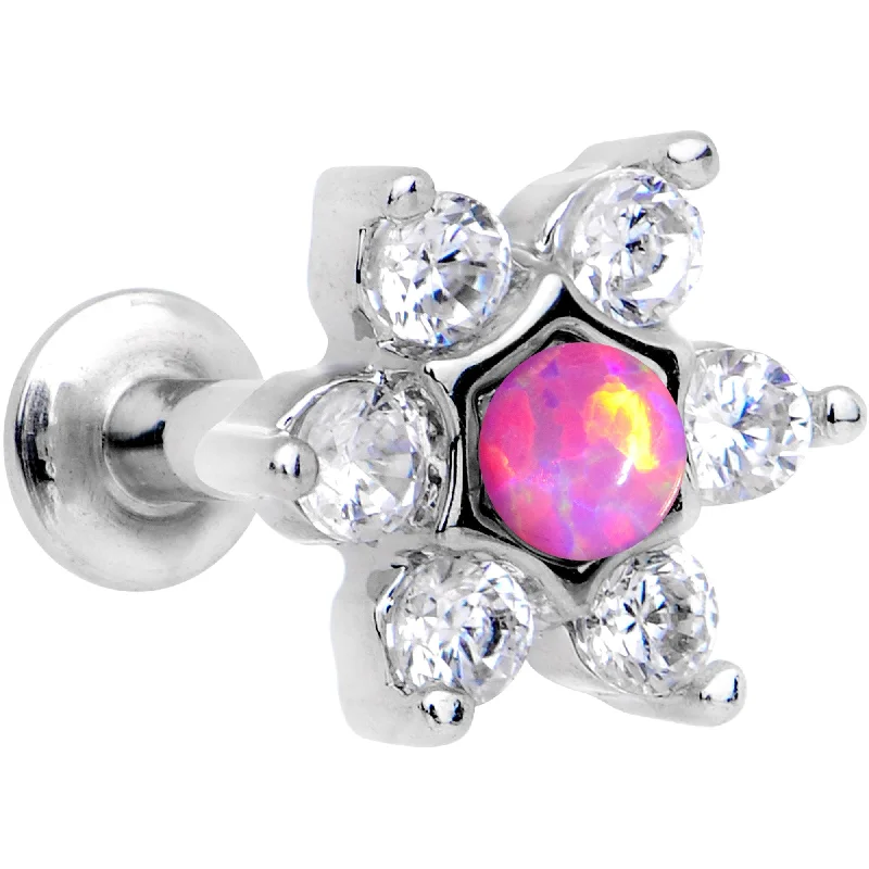 Lip Rings for Simple and Elegant Style1/4 Pink Faux Opal Internally Threaded Star Flower Labret Monroe Lip Rings for Simple and Elegant Style1/4 Pink Faux Opal Internally Threaded Star Flower Labret Monroe