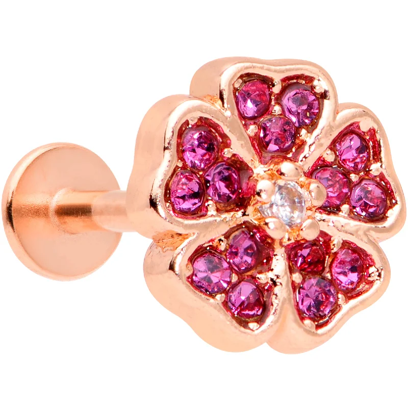 Stunning Lip Rings with Beautiful Stones16 Gauge 5/16 Rose Gold Tone Pink CZ Gem Heart Flower Labret Tragus