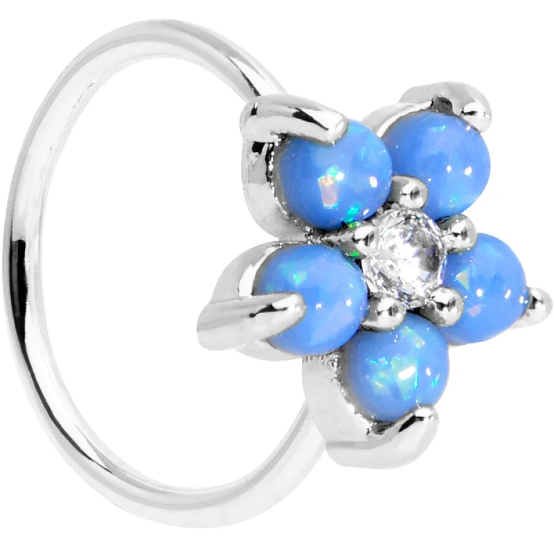 Nose Rings with Adjustable Size -5/16 Light Blue Faux Opal CZ Flower Seamless Circular Ring Nose Rings with Adjustable Size -5/16 Light Blue Faux Opal CZ Flower Seamless Circular Ring