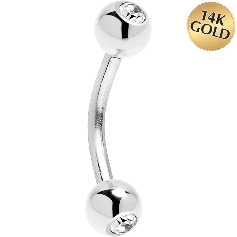 Women's Earrings – Elegant Designs for Every Personality--Solid 14kt White GOLD Cubic Zirconia Eyebrow Ring 16 Gauge 5/16