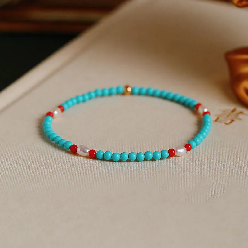 Lightweight Bangles for Women-Buddha Stones Turquoise Red Agate Pearl Small Beaded Protection Bracelet Lightweight Bangles for Women-Buddha Stones Turquoise Red Agate Pearl Small Beaded Protection Bracelet