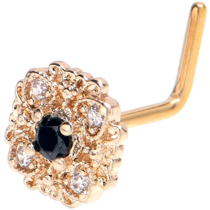 Minimalist Nose Rings -20 Gauge 1/4 Black Gem Gold Tone Luxe Heart L Shape Nose Ring
