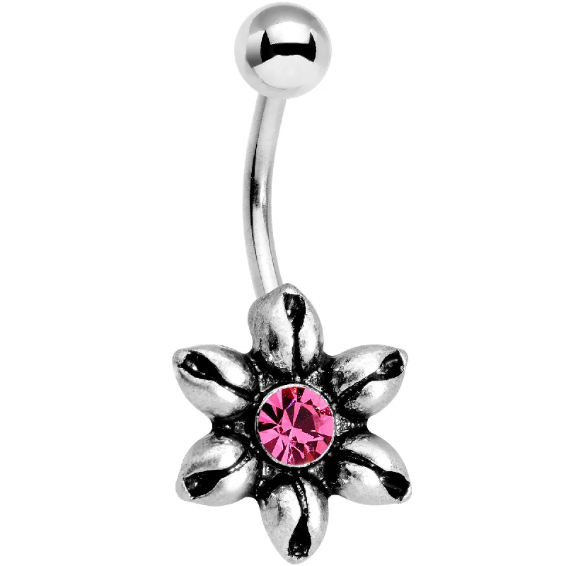 Comfortable Belly Rings for Fashion-Forward Women -Pink Gem Blooming Flower Belly Ring Comfortable Belly Rings for Fashion-Forward Women -Pink Gem Blooming Flower Belly Ring