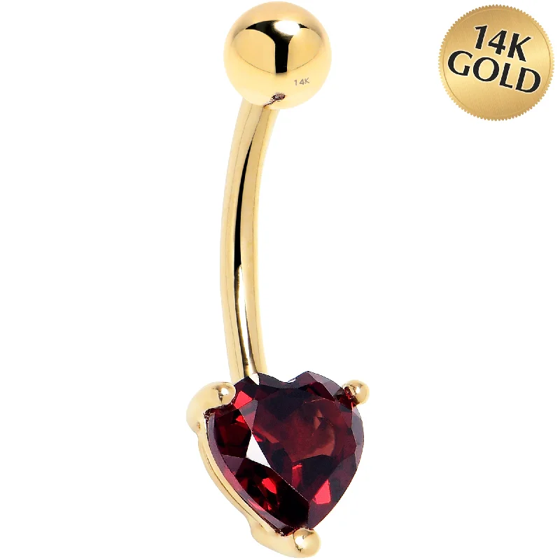 Comfortable Belly Rings for Everyday Glam -16 Gauge Solid 14KT Yellow Gold Genuine Garnet Heart Solitaire Belly Ring Comfortable Belly Rings for Everyday Glam -16 Gauge Solid 14KT Yellow Gold Genuine Garnet Heart Solitaire Belly Ring