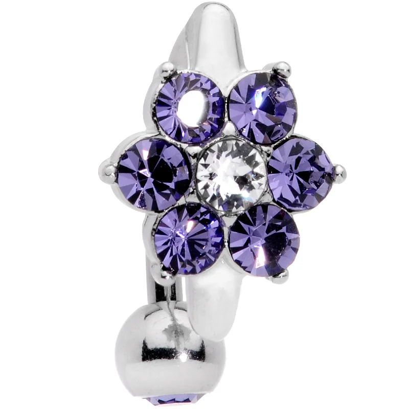 Unique Belly Rings for Bold Style -Purple Clear CZ Gem Pretty Posy Flower Top Mount Belly Ring Unique Belly Rings for Bold Style -Purple Clear CZ Gem Pretty Posy Flower Top Mount Belly Ring